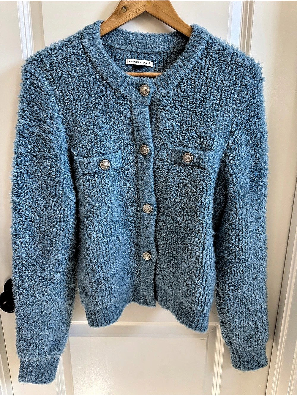 American Eagle Cozy Boucle Cardigan in Blue Size Medium